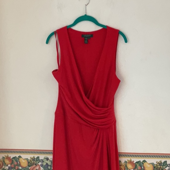 Lauren Ralph Lauren Faux Wrap Deep V-neck Sleeveless Dress, Size 6, Red - Picture 2 of 10